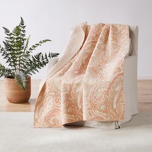 Spruce Coral Pink Paisley Quilted Cotton Throw Blanket