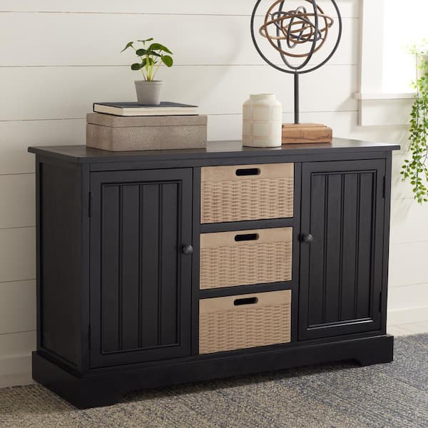 SAFAVIEH Landers 13.4 in. Black Natural Rectangle Wood Console Table with Drawer