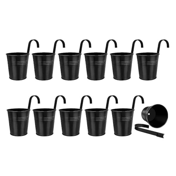 6 in. Black Metal Hanging Planter with Removable Hook Drainage Hole, Railing Flower Pot 12 Pack