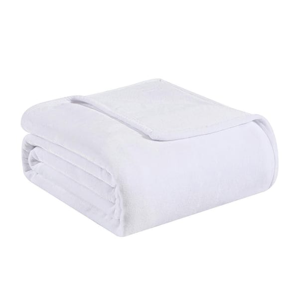 Ultra Soft Solid Plush 1-Piece White Microfiber King Blanket