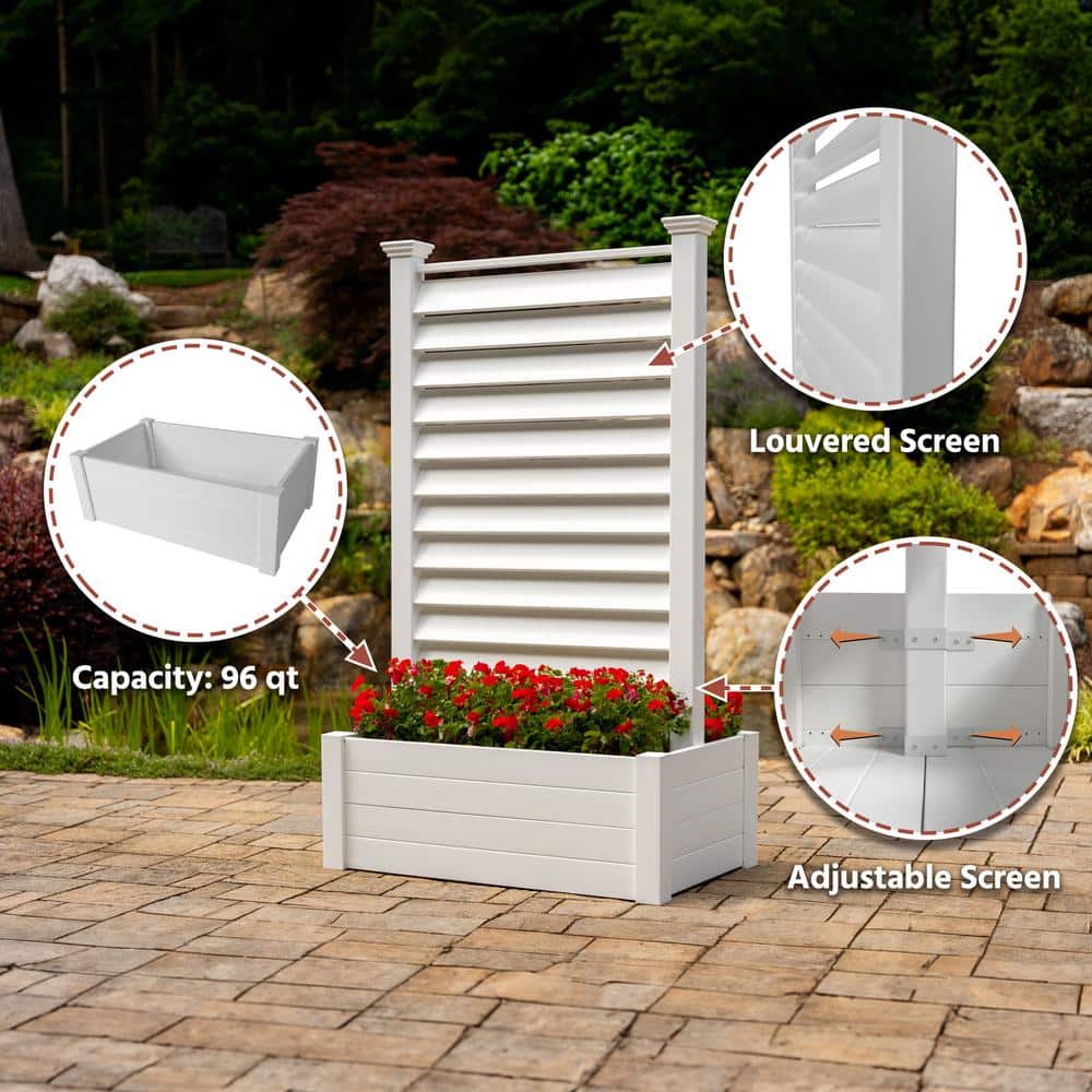 Lexington 6ft White Vinyl Privacy Screen with Planter Box