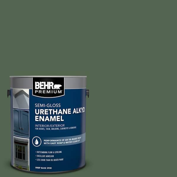 BEHR PREMIUM 1 gal. #S410-7 Equestrian Green Urethane Alkyd Semi-Gloss Enamel Interior/Exterior Paint