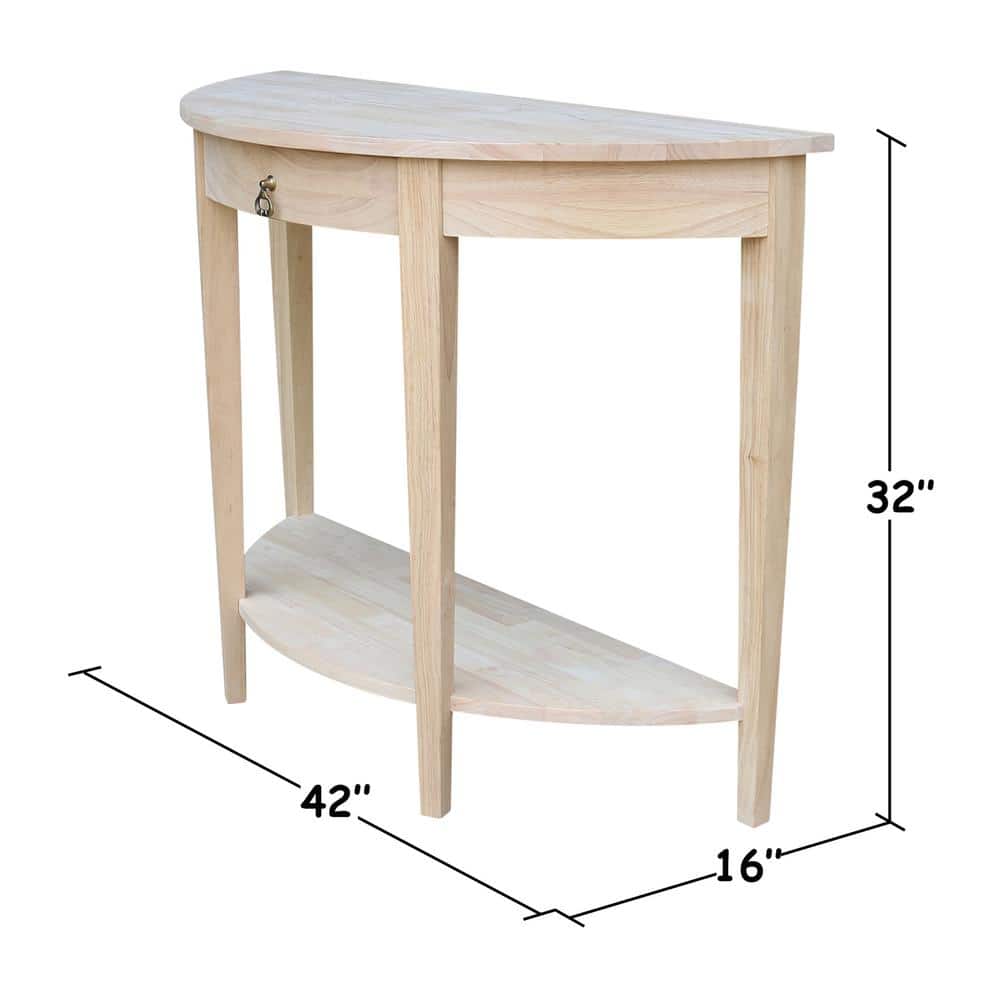 Elegant Unfinished Solid Wood Demilune Console Table with Storage