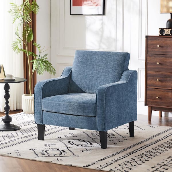 Navy Blue Chenille Accent Chair Mid Century Modern