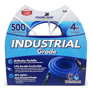 5/8 in x 4 ft. Industrial Grade Dual-Purpose Blue Synthetic Rubber Hose, BPA Free for Safe Drinking, 500 PSI BP