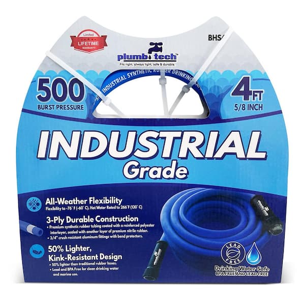 plumb tech Fits right, always tight, safe & durable. 5/8 in dia. x 4 ft. Industrial Grade Dual-Purpose Blue Synthetic Rubber Hose, BPA Free for Safe Drinking, 500-Piece BP