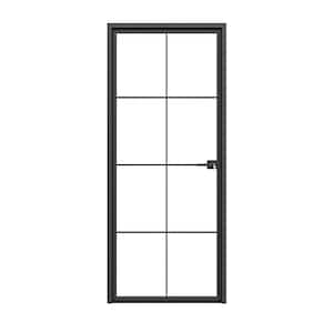 Teza 28 Series 36 in. x 80 in. Left Hand Matte Black Aluminum Tempered Glass Prehung Interior Door with Hardware