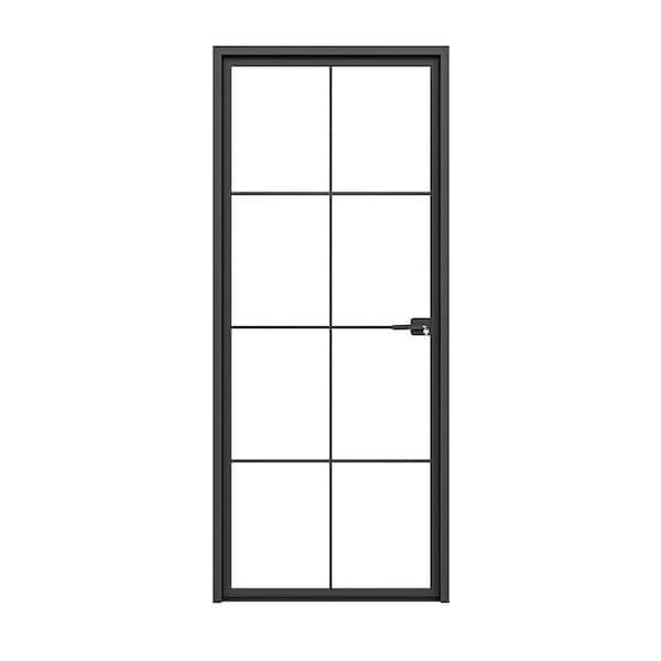 Teza 28 Series 36 in. x 80 in. Left Hand Matte Black Aluminum Tempered Glass Prehung Interior Door with Hardware