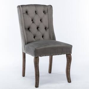 Gray Vintage Traditional Tufted Velvet Dining Chairs with Nailhead-Trim