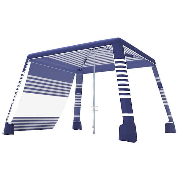 8 ft x 8 ft Navy Stripes Beach Canopy with Side Wall, UPF 50 plus Sun Shelter, Adjustable Height, Wind Resistant