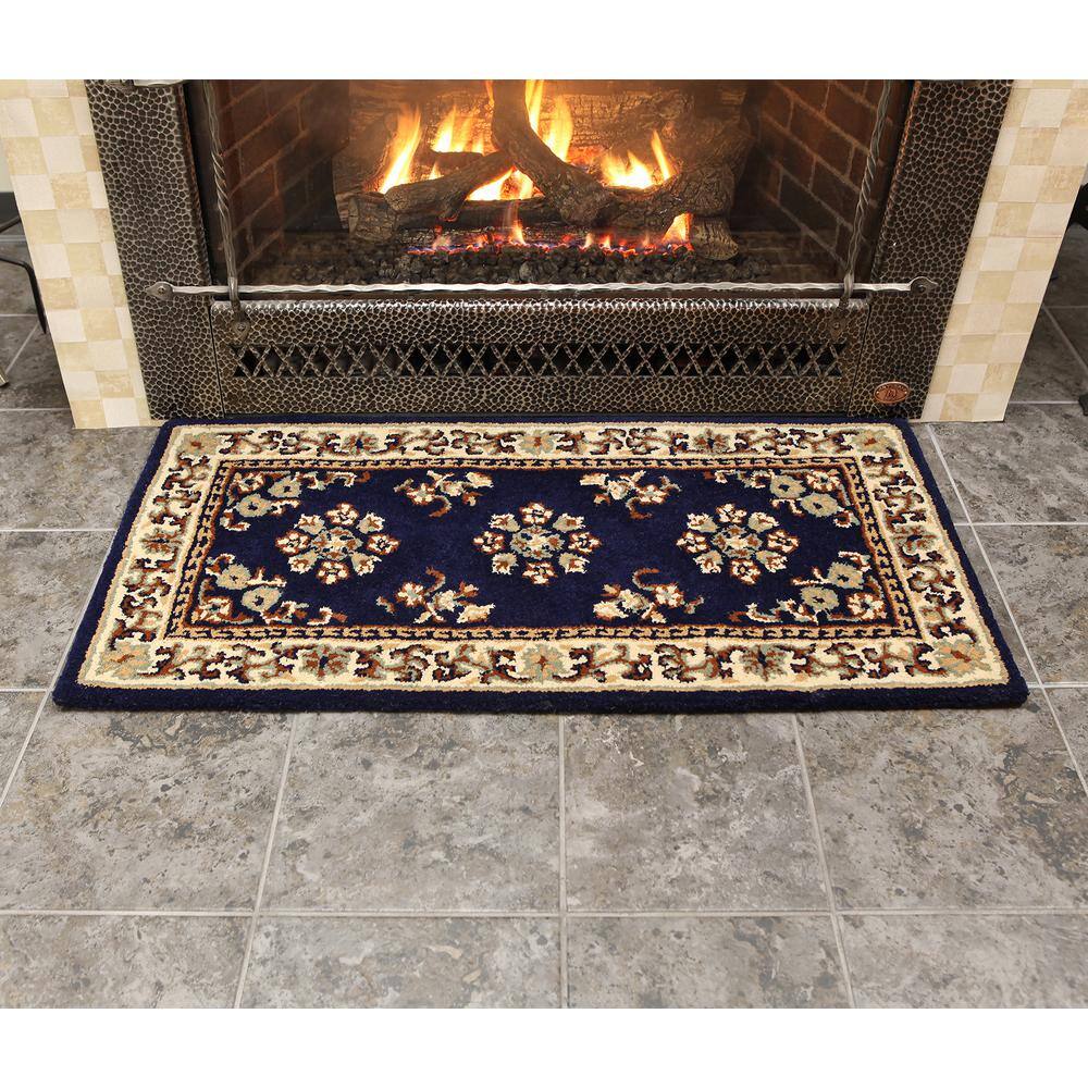 Blue Oriental Wool Rectangular Hearth Rug