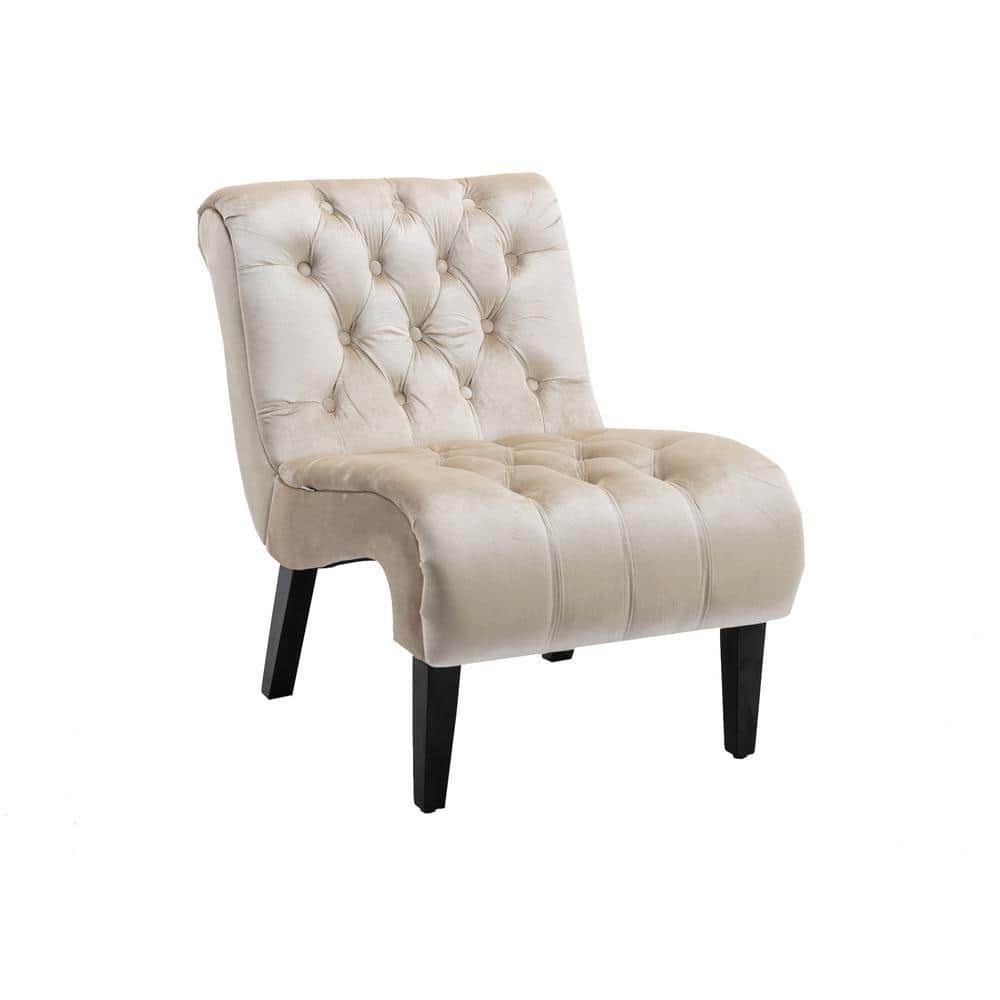 Modern Beige Accent Armless Chair Upholstered Leisure Lounge Chair with Solid Wood Legs for Bedroom Living Room