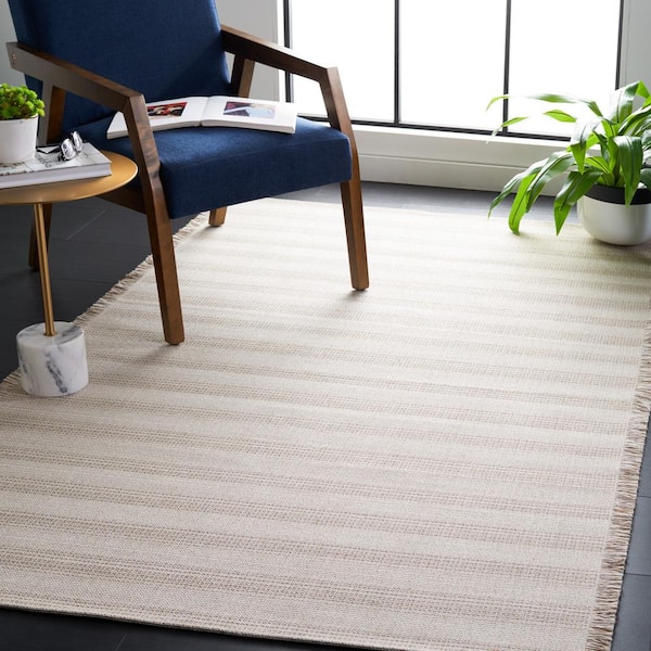 Augustine Ivory/Taupe 6 ft. x 6 ft. Striped Square Area Rug