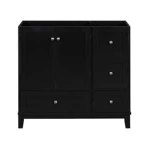 35.40 in. W x 17.50 in. D x 33.00 in. H Bath Vanity Cabinet without Top in Black with USB Charging and 3-Drawers