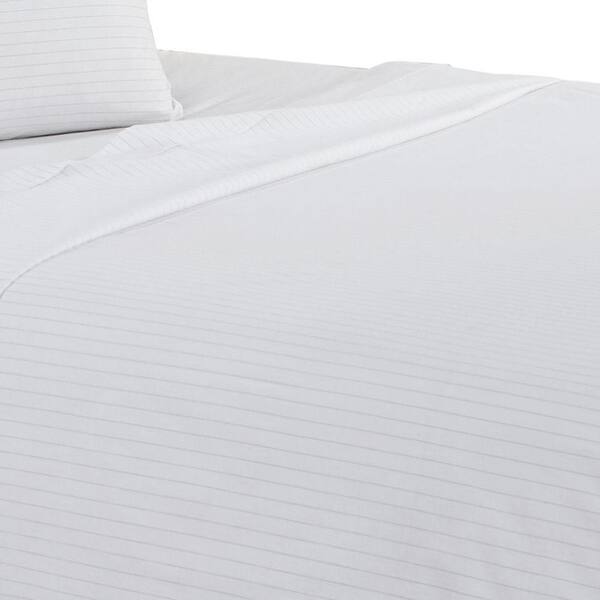 Benjara Matt 4-Piece White Stripes Soft Organic Cotton Full Bed