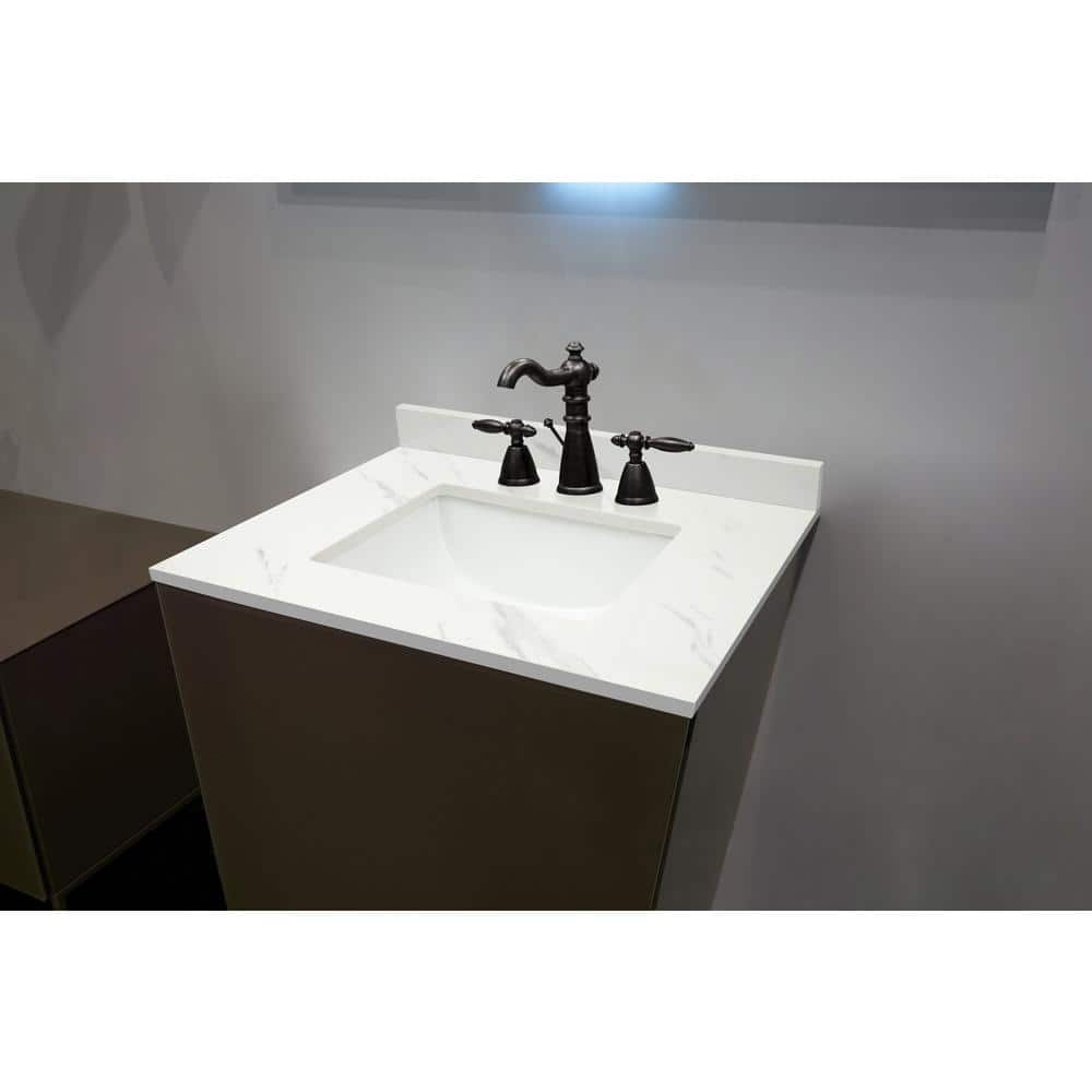 37 in. White Marble Bathroom Vanity Top with Single Sink