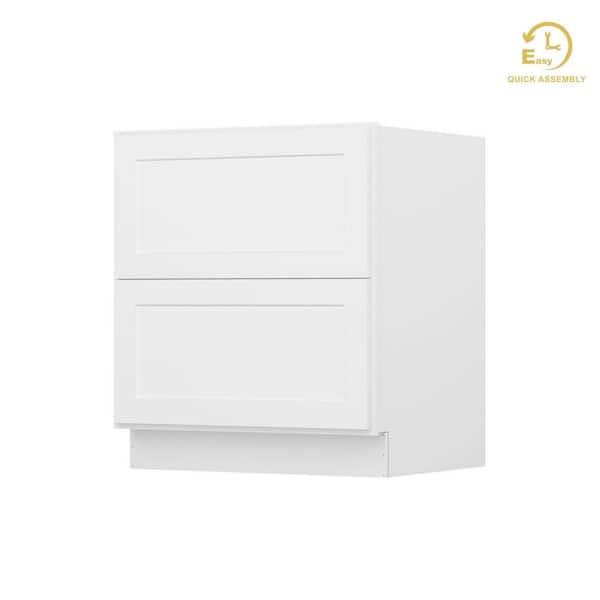 HOMLUX Easy-DIY 30 in. W x 24 in. D x 34.5 in. H Ready to Assemble Drawer Base Kitchen Cabinet in Shaker White with 2-Drawers