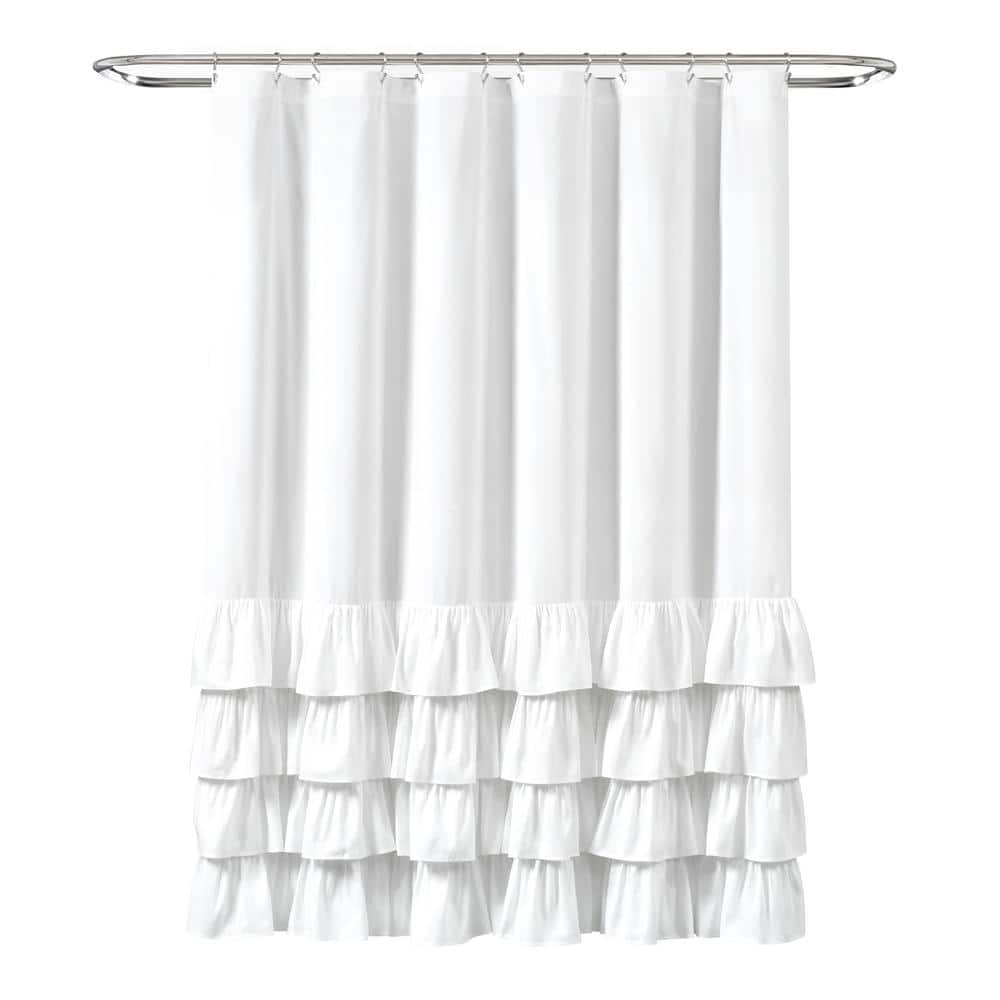 Elegant White Ruffled Polyester Shower Curtain 72" x 72"