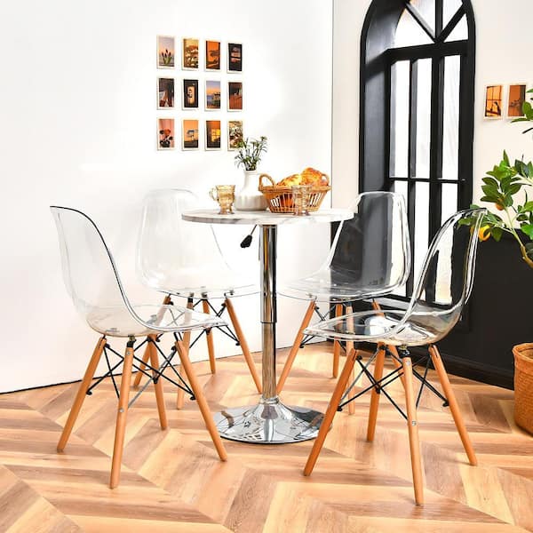 White Dining Chairs Modern Plastic Shell Side Chair with Clear Seat and Wood Legs (Set of 4)
