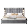 Harper & Bright Gray King Velvet Platform Bed with USB