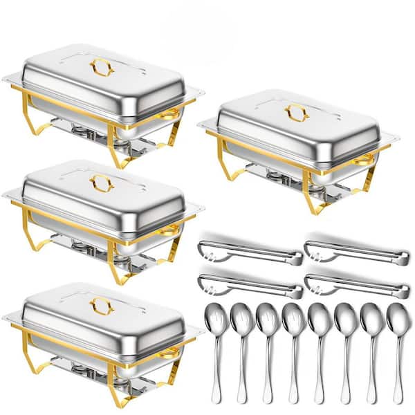 High Grade Series 8 qt. Half Gold Stainless Steel Chafing Dishes Buffet Set with Rolled-Edge Design 4-Pack
