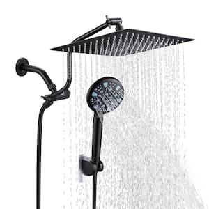 Rainfull 2-in-1 9-Spray Patterns Adjustable Fixed Dual Shower Head with Filter 1.8 GPM and Handheld Shower Head in Black