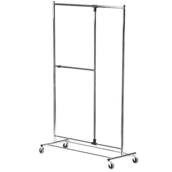Honey-Can-Do 45.25 in. x 74 in. Dual Bar Adjustable Steel Rolling Garment Rack in Chrome