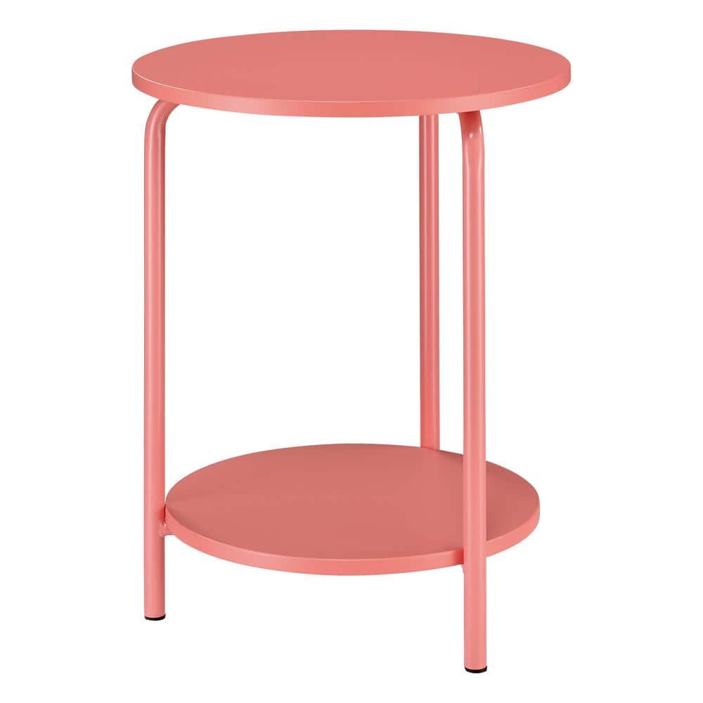 Elgin Round Coral Metal & Wood 2-Shelf Side Table