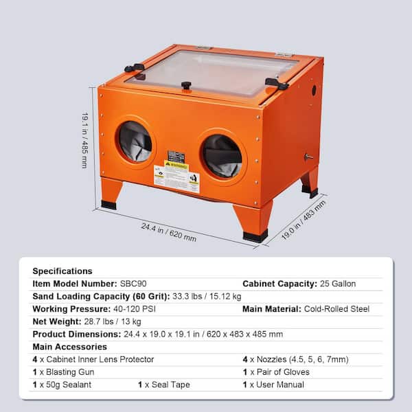 25 Gal. Sandblasting Cabinet 40-120PSI Portable Benchtop Sand Blasting Cabinet Heavy Duty Steel Sand Blaster 2025 Update