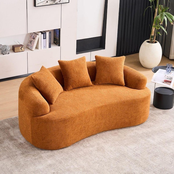 Nestfair 65 in. W Chenille 2-Seater Curved Loveseat in Orange