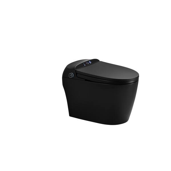 WELLFOR USBY-1.28 GPF Elongated Bidet Toilet in Black with Heated Seat, Warm Air Dryer, LED Screen Display