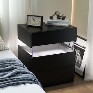 Black 3-Drawer 19.7 in. W Nightstand with Multi-Color LED