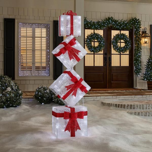 5.5 ft. Icicle Shimmer Twinkling LED Stacked Gift Boxes Holiday Yard Decoration Y19