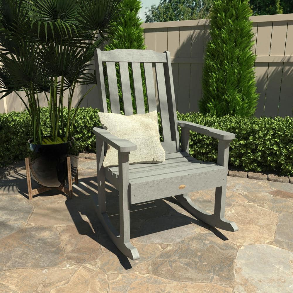 Coastal Teak Gray Outdoor Rocking Chair with Arms