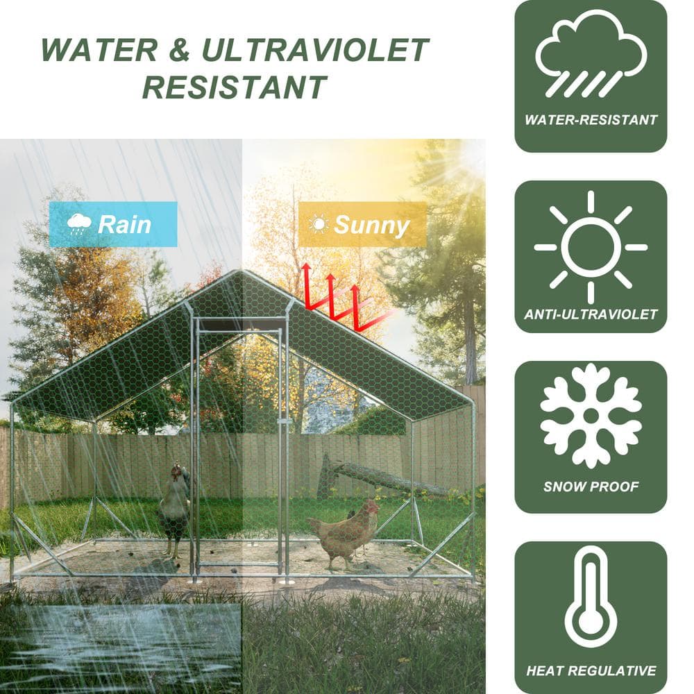 Large Galvanized Metal Chicken Coop with Waterproof Cover