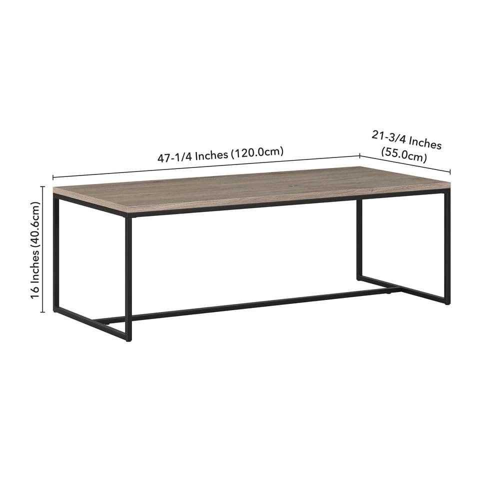 Antiqued Gray Oak and Bronze Metal Rectangular Coffee Table