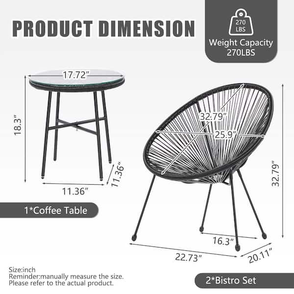 All Weather Black 3-Piece Sling Patio Conversation Set with All Weather Black 3-Piece Sling Patio Conversation Set with