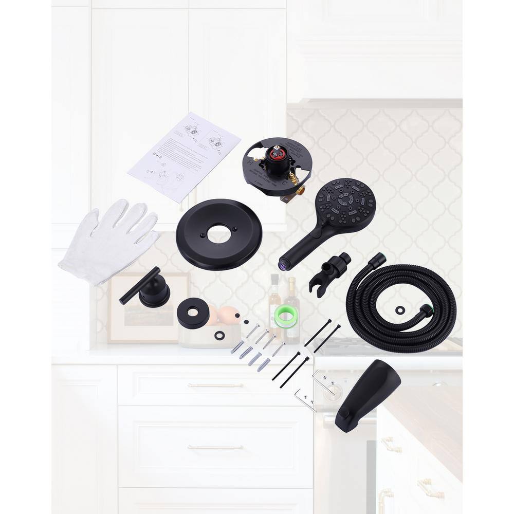 Matte Black Single Handle 7-Spray Wall Mounted Shower Faucet Set
