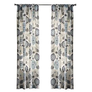 Floral Cottage Indigo Floral Cotton 50 in. W x 84 in. L Light Filtering Single Rod Pocket Curtain Panel