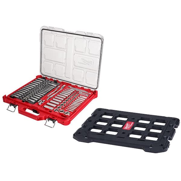 Milwaukee 3/8 in. and 1/4 in. Drive SAE/Metric Ratchet and Socket Mechanics Tool Set w/PACKOUT Case (106-Piece) & Mounting Plate
