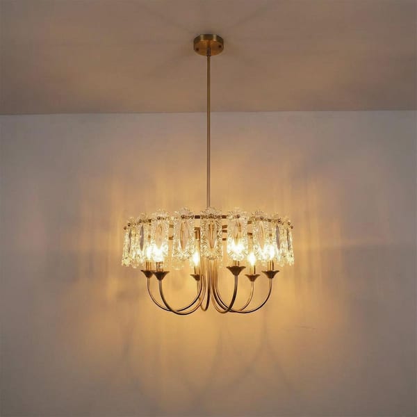 Briignite 24 in. Gold 6-Light Modern Pendant Chandelier, Semi
