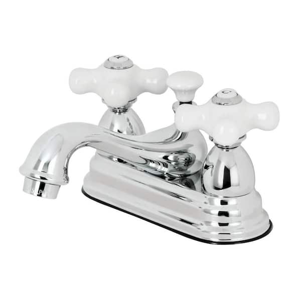 Kingston Brass Restoration 4 in. Centerset 2-Handle Bathroom Faucet with Brass Pop-Up in Polished Chrome