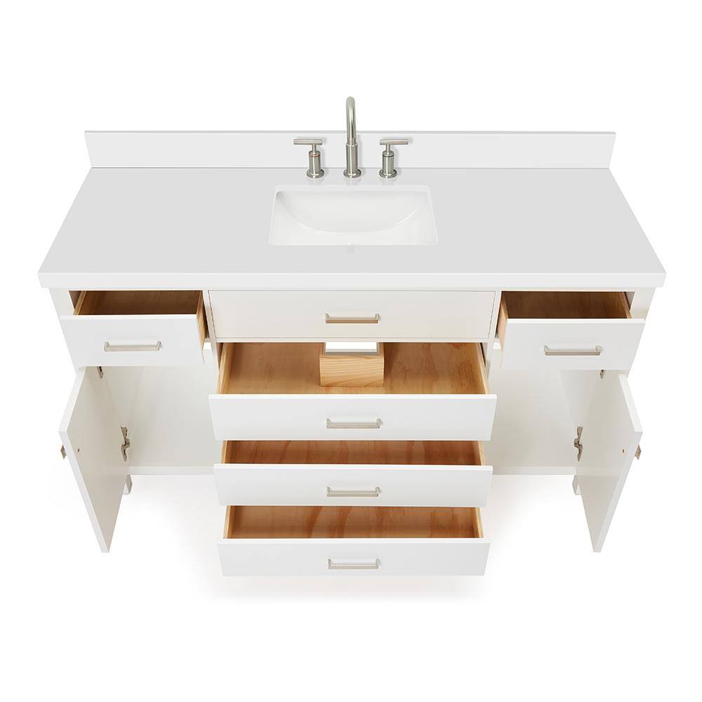 Bristol 61" White Solid Wood Freestanding Vanity with Quartz Top