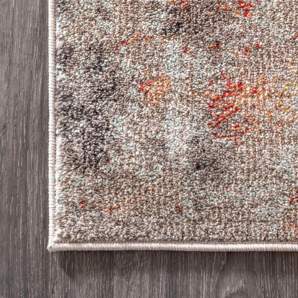 Cream and Orange Abstract Synthetic Area Rug, 5 x 8