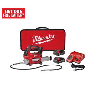 M18 18V Lithium-Ion Cordless Grease Gun 2-Speed with (2) 1.5Ah Batteries, Charger, Tool Bag