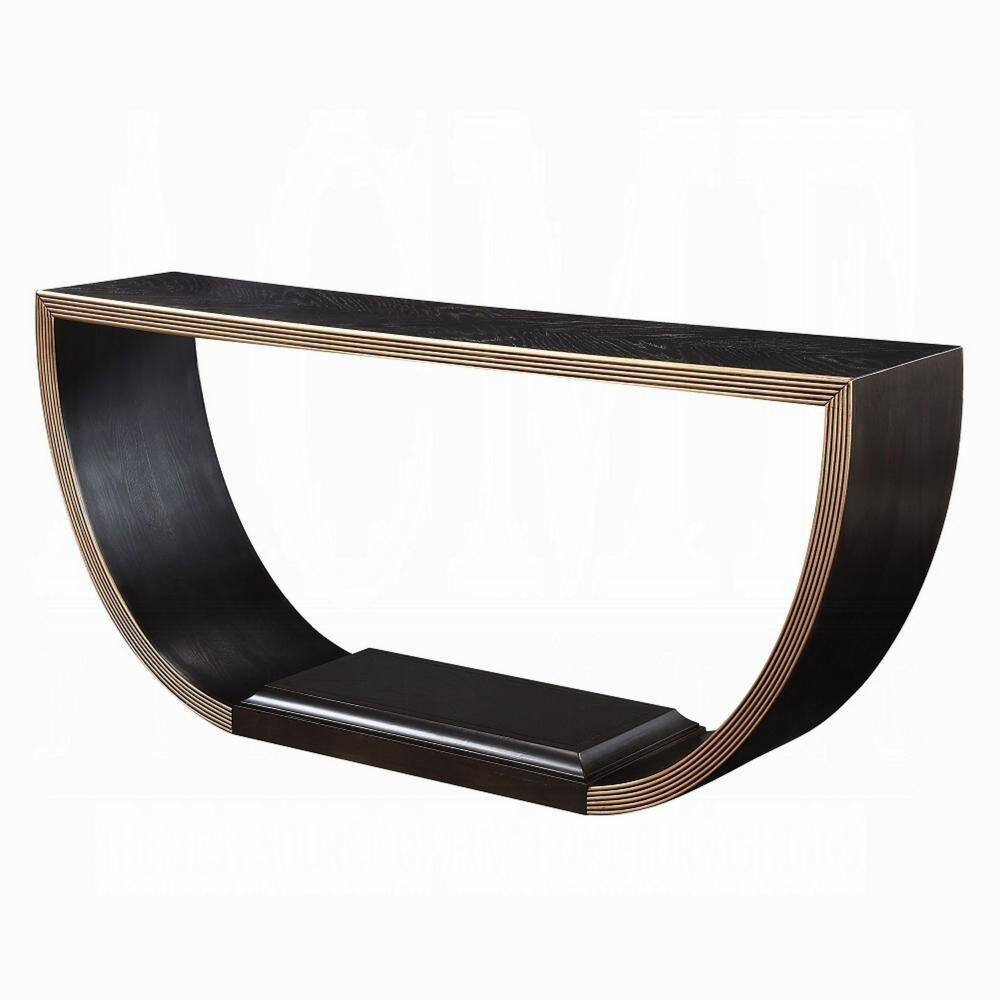 Riza 70 in. Black and Gold Finish Half-Moon Wood Frame Console Table
