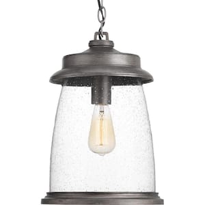 Conover Collection 1-Light Antique Pewter Clear Seeded Glass Farmhouse Outdoor Hanging Lantern Light