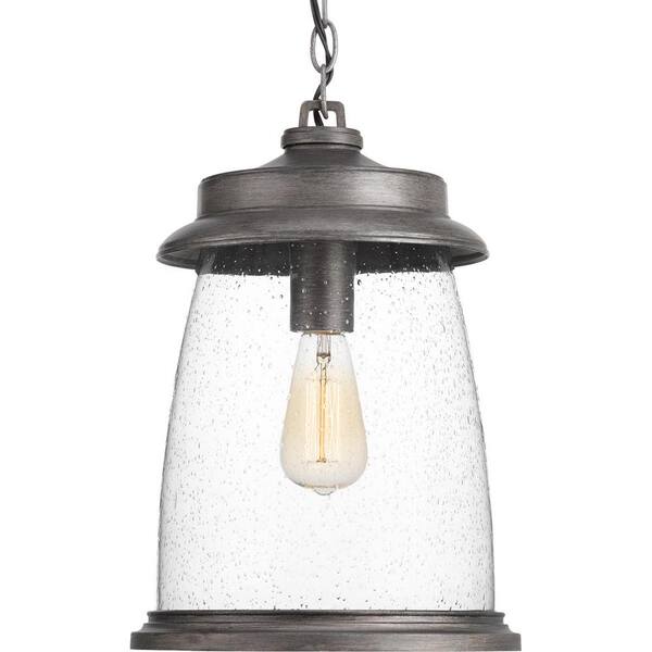Progress Lighting Conover Collection 1-Light Antique Pewter Clear Seeded Glass Farmhouse Outdoor Hanging Lantern Light