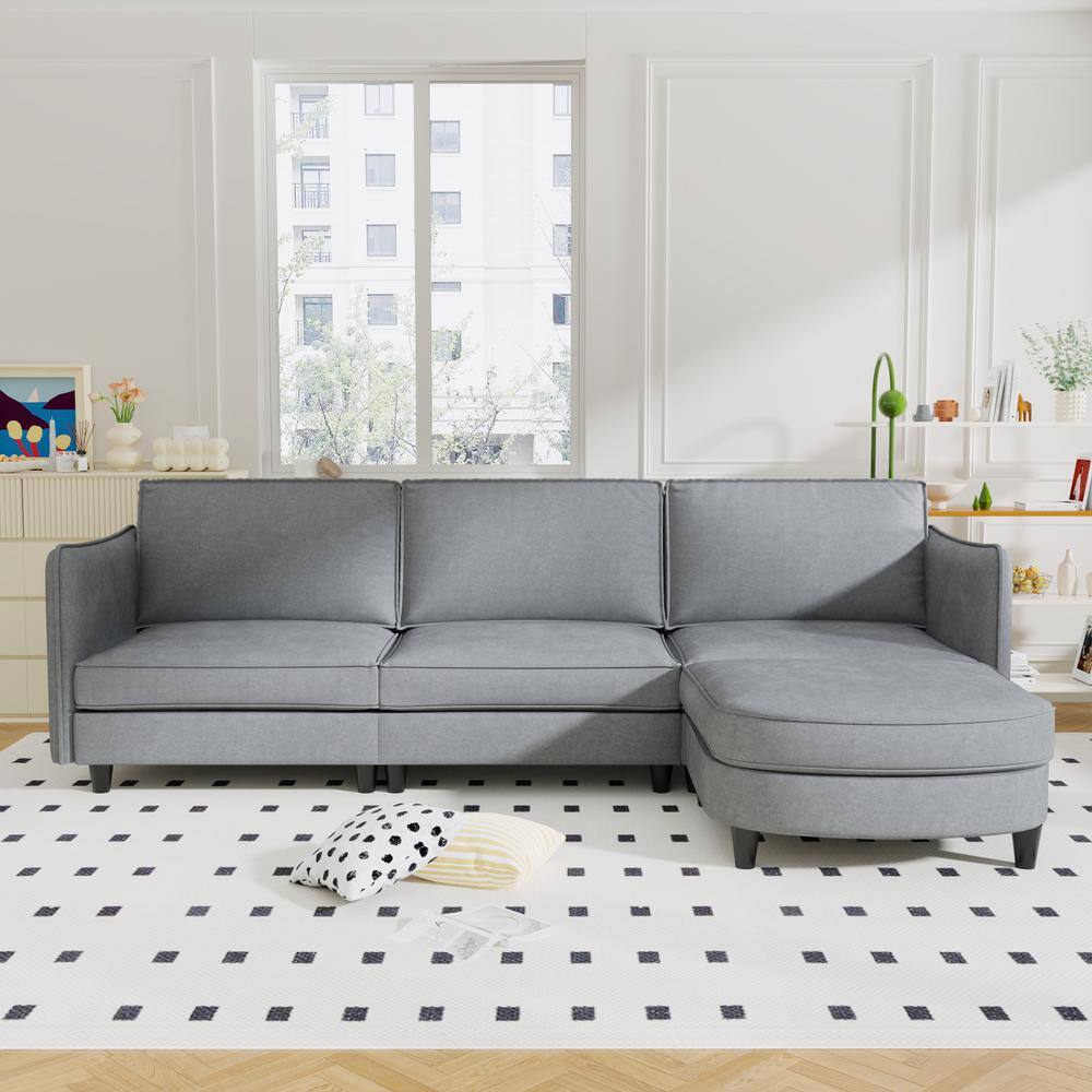 L Shaped Polyester Sectional Sofa with Ottoman