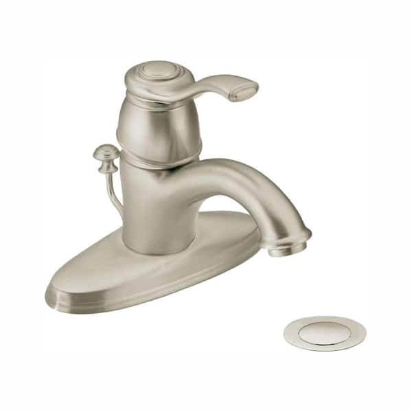 MOEN Kingsley Single Hole Single-Handle Low-Arc Bathroom Faucet in Brushed Nickel with Metal Drain Assembly